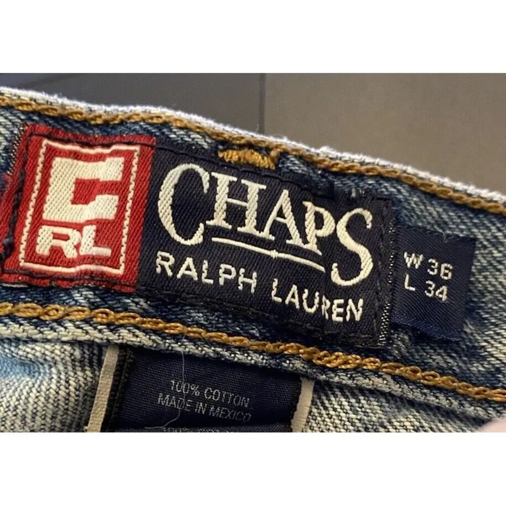 Chaps Ralph‎ Lauren Men's Size 36x34 Vintage Jeans in Med Stone Wash Distressed